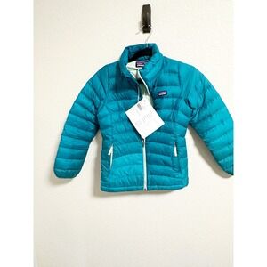 Patagonia Girls Goose Down Sweater Jacket Zip Up Quilted Insulated Teal Medium